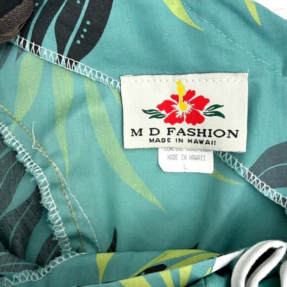 Vintage MD Fashion Green and White Ruffled Long Hawaiian Dress - Size L - Picture 4 of 10